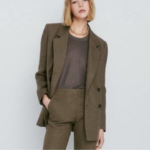 Massimo Dutti Blazer color olive linen blend fabric